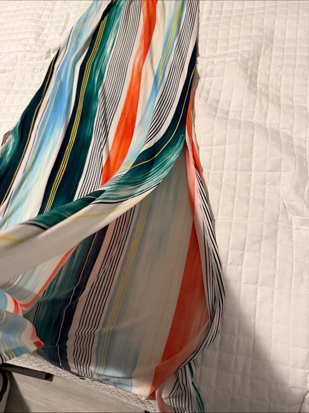 BCBGMaxAzria Teal, Orange, Blue & Black Striped V-Neck Maxi Dress - Picture 2 of 5
